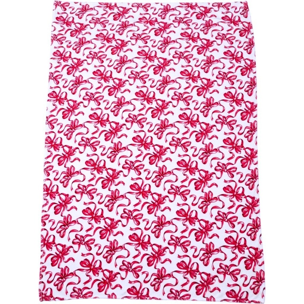 Betsey Johnson Pink White Bow Throw Blanket Plush Coquette Cozy Valentine 58x83